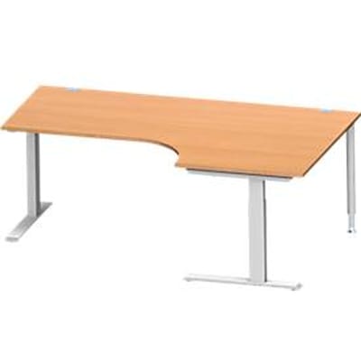 Schäfer Shop Genius hoekbureau MODENA FLEX 90°, C-voet rechthoekige buis, B 2000 mm, bevestiging rechts, beuken/wit aluminium