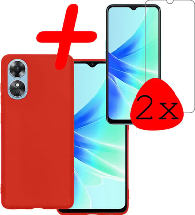 Hoesje Met 2x Screenprotector - Geschikt voor OPPO A17 - Sterk & Shockproof - Back Cover - Siliconen Case - Telefoon Hoes - Rood