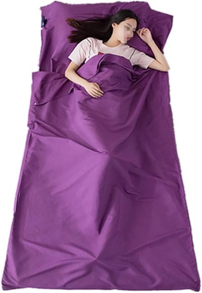 Reisslaapzak Laken - Slaapzak Voering - Hygiënisch Slapen - Met Kussentas - 210 x 75 cm - Paars