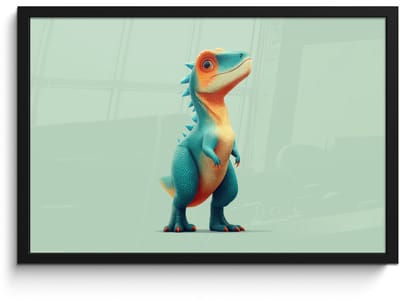 Poster in lijst - Fotolijst 60x40 cm - Posters - Cartoon - Dino - Oranje - Stekels - Posterlijst zwart - Decoratie - Wanddecoratie woonkamer - Muurdecoratie slaapkamer