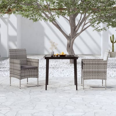 vidaXL - 3-delige - Tuinset - met - kussens - grijs - en - zwart
