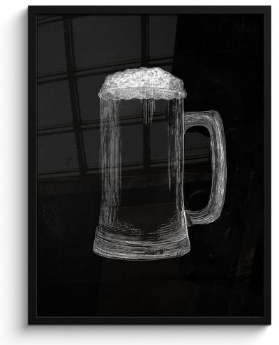 Poster in lijst - Fotolijst 60x80 cm - Posters - Bierpul - Schuim - Krijttekening - Posterlijst zwart - Decoratie - Wanddecoratie woonkamer - Muurdecoratie slaapkamer