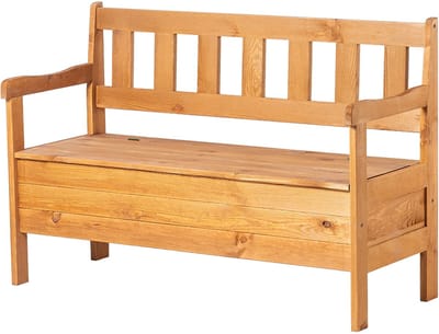 KADAX Tuinbank, 120 x 47 x 81,5 cm, weerbestendige vezelplaatbank met opbergruimte en rugleuning, bruin