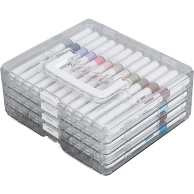 Ensemble de Marqueurs Acryliques Pointe Souple Marqueurs Peinture Liquide Directe 48 Couleurs Fournitures d'Art avec Boîte de Rangement