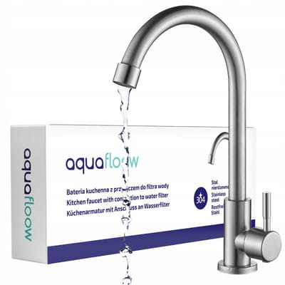 Aquafloow Keukenkraan met waterfilteraansluiting, RVS, 360° draaibereik, Spoelbakkraan met filterfunctie voor Aquafloow filtersysteem, 22-23mm