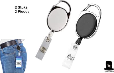 Bob Online ™ - Setje van 2 – Wit & Zwart - ID Jojo’s – D-Clip Intrekbare ID Badge Trekkoorden 1 x Zwart + 1 x Wit – Pashouder Trekkoord - 2 x Pull Badge Reel ID Lanyards – Intrekbare ID-Kaart Roller Clip – Badgehouder Trekkoord 68.5 cm