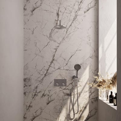 Brauer Brushed Carving Thermostatische Regendoucheset Inbouw - Hoofddouche 20 cm - Gebogen Wandarm - Met Drukknoppen - Handdouche 3 Standen - Doucheslang - Wandaansluitbocht - Rvs