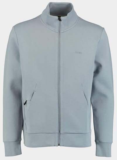 BOSS Green katoenen sweatvest Big & Tall Skaz lichtblauw opstaande kraag