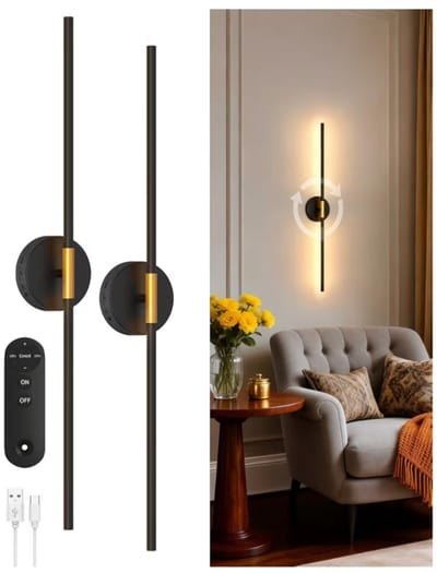 Wandlamp voor binnen, lengte 72 cm, 6500 mAh, dimbaar, warmwit, USB-oplaadbaar, zonder stroomaansluiting, met afstandsbediening en timer, voor woonkamer, slaapkamer, 2 stuks, zwart