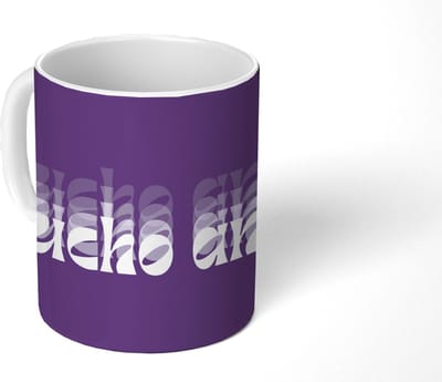 Mok - Koffiemok - Mucho amor - Paars - Grafisch - Mokken - 350 ML - Beker - Koffiemokken - Theemok - Mok met Tekst