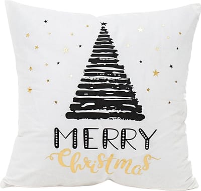 Without Lemon - Kerst Kussenhoes - Wit met zwart Kerstboom met gouden "Christmas" - Kerst kussen - Kerstdagen - Feestdagen - Kerst - Decoratie - Woondecoratie - Kussenslopen - December - Cadeau