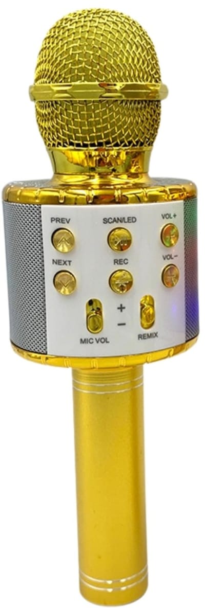 Fivesquare LED Karaoke Microphone – Draadloze Karaoke Microfoon met Lichteffecten –Goud- Bluetooth, 3W Speaker, 1200mAh – Voor Kids & Feestjes