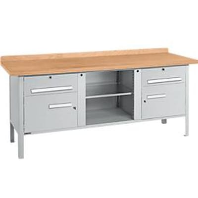 Box-type werkbank Schäfer Shop Select PW 200-0 - beuken multiplex blad - tot 750 kg - B 2000 x D 700 x H 840 mm - blank aluminium