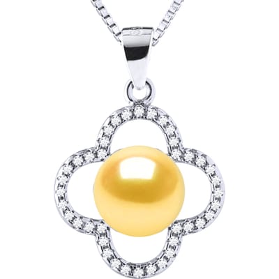 Clover Ketting Zoetwaterparel 9-10mm Golden 925