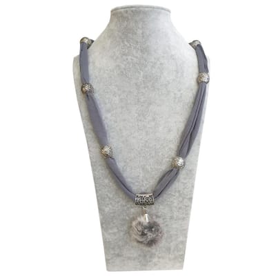 Fako Bijoux® - Halsketting - Pluizenbol - 90cm - Grijs