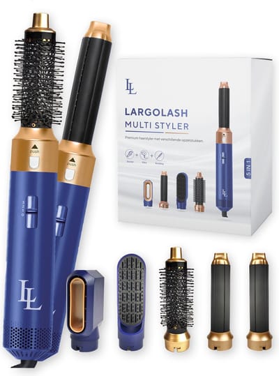Largolash 5-in-1 Fohnborstel - Airstyler - Multistyler - Krultang - Krultang 5 in 1 - Fohn - Krulborstel - Stijltang - Nieuwste versie 3.1 Sept 2025 (Navy)