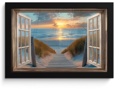 Poster in lijst - Fotolijst 30x20 cm - Posters - Doorkijk - Strand - Pad - Zonsondergang - Posterlijst zwart - Decoratie - Wanddecoratie woonkamer - Muurdecoratie slaapkamer