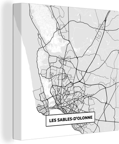 Canvas Schilderij Frankrijk – Les Sables-d'Olonne – Stadskaart – Plattegrond – Kaart - 20x20 cm - Wanddecoratie