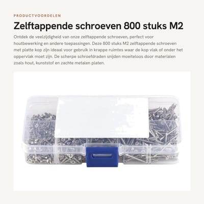Dailygoods- Zelftappende Schroeven 800 Stuks - Platte Kop - Houtbewerkingsbevestiging - Vernikkeld Koolstofstaal - Doos - Geschikt voor Krappe Ruimtes