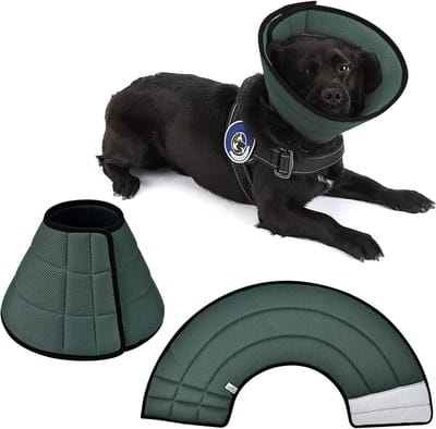 Ademend Mesh Elizabethaanse Kraag voor Honden, Katten en Konijnen - Verstelbare E-kraag voor Sneller Herstel, Anti-Bijten en Anti-Likken, Gemakkelijk Voeden en Drinken (Grijs Groen)