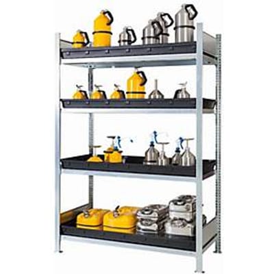 Gevaarlijke stoffen stelling asecos RSW 1364, B 1360 x D 640 x H 2000 mm, 4 in hoogte verstelbare PE-opvangbakken van 36 l