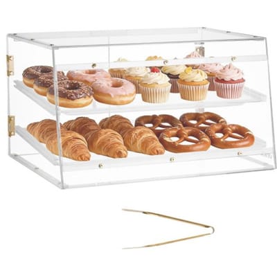 VEVOR 2-laags vitrine voor gebak, commerciële bakkerijvitrine van transparant acryl, toonbankvitrine met magnetische achterdeur en verwijderbare tussenschotten voor koekjes, desserts en donuts, 526 x 400 x 305 mm