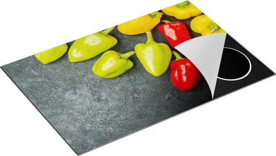 Chefcare Inductie Beschermer Paprika's op Zwarte Marmer - 80x50 cm - Afdekplaat Inductie - Kookplaat Beschermer - Inductie Mat