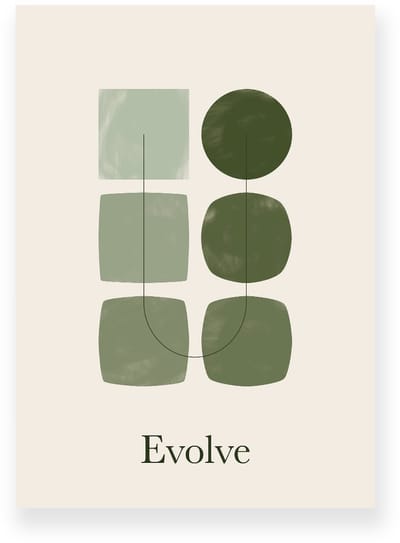 Poster 20x30 cm - Evolve - Beige - Groen - Minimalistisch - Japandi - Muurdecoratie - Wanddecoratie