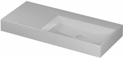 INK United Wastafel Porselein Rechts Zonder Kraangat incl. Porseleinen Click Plug en Verborgen Overloop Systeem - 1000x450x110 mm - Glans Wit