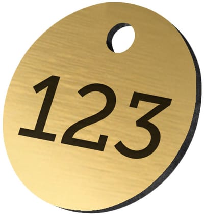 CombiCraft ronde sleutellabels of nummerplaatjes van acrylaat goudkleurig 25 mm met gat - 1 t/m 50