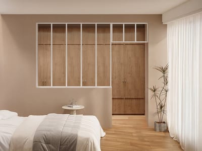 Vente-unique Atelierraam met bovenlicht in thermisch gelakt aluminium - B150 x H130 + B73 x H40 cm - Wit - BAYVIEW