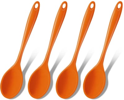 Siliconen lepel, kooklepel, keuken, siliconen lepel, hittebestendig, krasvrij, serveertafellepel voor koken, roeren, mixen, bakken, 4 stuks 27,9 cm anti-aanbaklaag, siliconen lepel, oranje