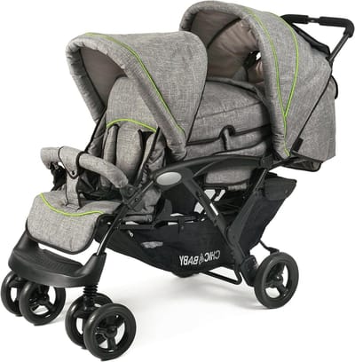 Duowagen - Broerswagen - Reizen met kinderen - Verstelbare rugleuningen - 130 cm - Grijs