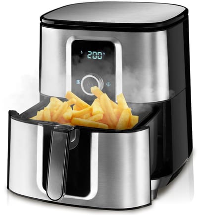 tectake® Airfryer Heteluchtfriteuse XXL - 90% Minder Olie, 10,2 L Inhoud - Touchscreen Display - 8 Programma's - Vet- en Olievrij - Inclusief Accessoires en Receptenboekje - Zilver