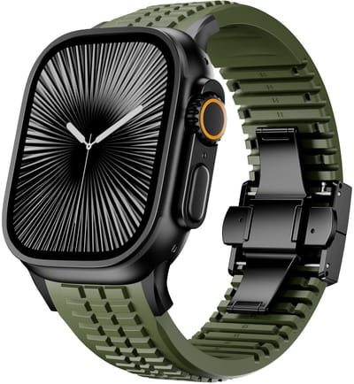 Strap-it Premium silicone band - luxe siliconen bandje geschikt voor Series Apple Watch 1/2/3/4/5/6/8/9/10/11/SE(2-3)/Ultra(2-3) - Hoogwaardig iWatch bandje voor grote maten 44mm / 45mm / 46mm / 49mm (groen)