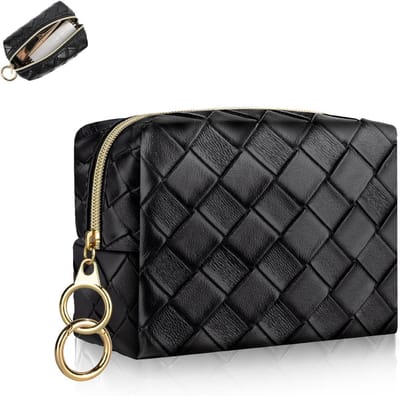 SnelShoppen - Kleine Cosmetic Bag voor Vrouwen, Mini Make-up Tas van PU Leer, Multifunctionele Toilettas, Gecarreeerd, Reis Organizer voor Make-up Acc