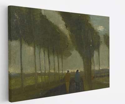 Saammp Canvas Schilderij - De laan met twee wandelaars - Van Gogh - Oude Meesters - 45x30 - Foto op canvas - Wanddecoratie - muurdecoratie Woonkamer - Slaapkamer decoratie - Canvas Print