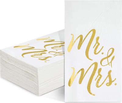 Joya Party® Mr & Mrs Servetten Wit met Goud voor een bruiloft of feest | Gouden Letters op Servet | Set van 50 stuks