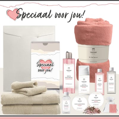 Geschenkset “Speciaal Voor Jou!” - 13 producten - 2000 gram | Triomf Original - Giftset voor haar Cadeau Valentijnsdag Luxe wellness cadeaubox Vrouw Ik hou van jou Cadeaupakket Kerst Geschenk Moeder Verjaardag Gift Set Valentijn Vriendin Roze Beige