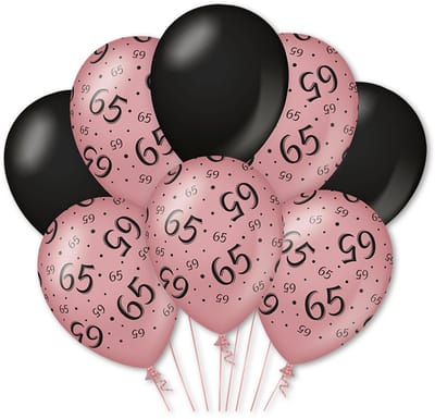 Q2P - 65 Jaar Ballon - Verjaardag Versiering - Rosegoud & Zwart - Helium Ballonnen - Feest Decoratie - 8 Stuks