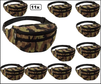 11x Heup/buik tasje camouflage - Thema party heup tasje carnaval indoor outdoor festival
