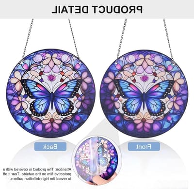 Kleurrijke Vlinder en Bloem Raamdecoratie, Hangende Suncatcher van Glas voor Wanddecoratie en Verjaardagscadeaus