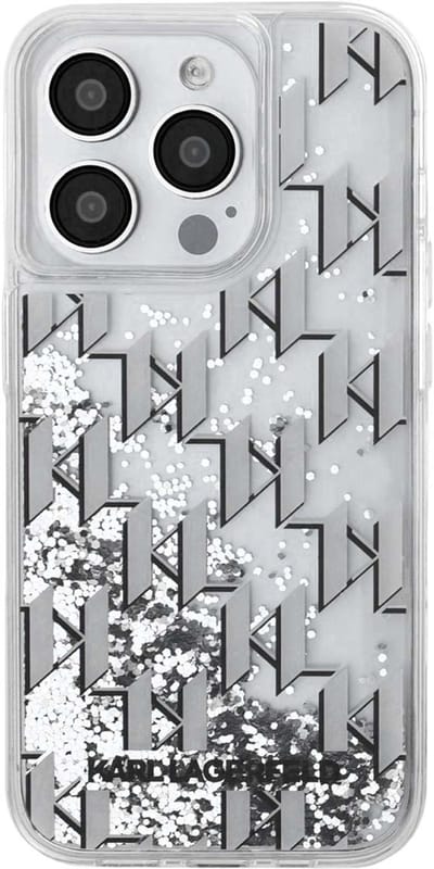 Karl Lagerfeld Back Cover - iPhone 15 Pro Max - Wit - Schokabsorberend met glitter en monogram