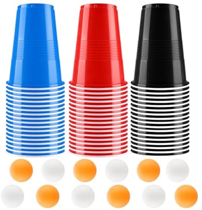 Bierpong Bekerset met 6 Tafeltennisballen en 50 Herbruikbare Partybekers - Perfect voor Feestjes en Spelletjes