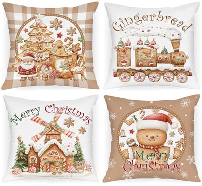 Dailygoods- Kussenhoezen 40 x 40 cm Set van 4 - Kerst Decoratieve Kussenhoezen - Peperkoekmannetje - Luxe Pluche - Kindvriendelijk - Huisdiervriendelijk - Decoratieve Kussenslopen