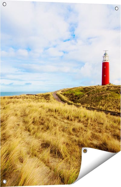 Gards Tuinposter Vuurtoren met Duinen in Texel - 60x80 cm - Tuindoek - Tuindecoratie - Wanddecoratie buiten - Tuinschilderij