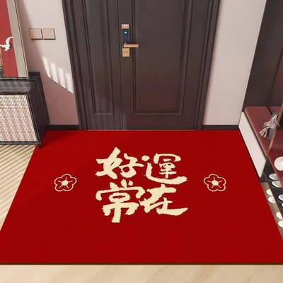 Tapis de sol festif Dragon Nouvel An Velours Cristal Nouveau Chinois Tapis d'entrée de porte Antidérapant Absorbant Tapis à séchage rapide 60 * 90cm (crystal velvet) red
