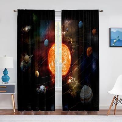 Zonnestelsel Buitenruimte Transparant Voile Gordijn voor Woonkamer Slaapkamer Decoratie Planeet Melkweg Glitter Fantasie Raam Tule Gordijnen 1 PCS W100XH250cm&Grommet Top
