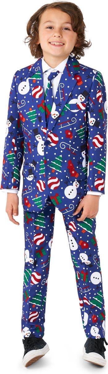 Suitmeister Christmas Snowman Blue - Kids Pak - Kerst Outfit - Blauw - 4-6 jaar - Maat S
