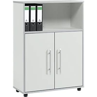 Schäfer Shop  Select Combikast Moxxo IQ, hout, 2 vleugeldeuren, 1 open vak, 3 ordnerhoogten, B 801 x D 362 x H 1115 mm, lichtgrijs